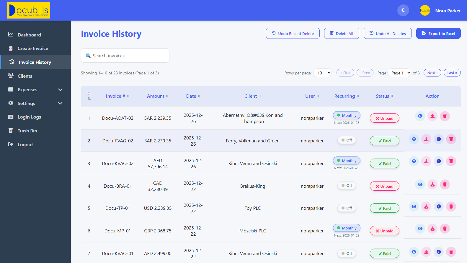 Invoice Dashboard Preview